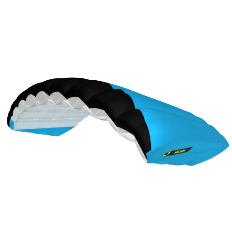 Blue and black JYRO Helium Parachute with white accents on a white background